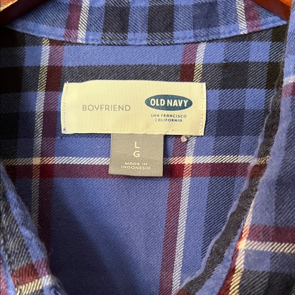 Old Navy "Boyfriend"- Blue, Black, and Maroon Plaid Flannel Tunic Shirt - Picture 2 of 3